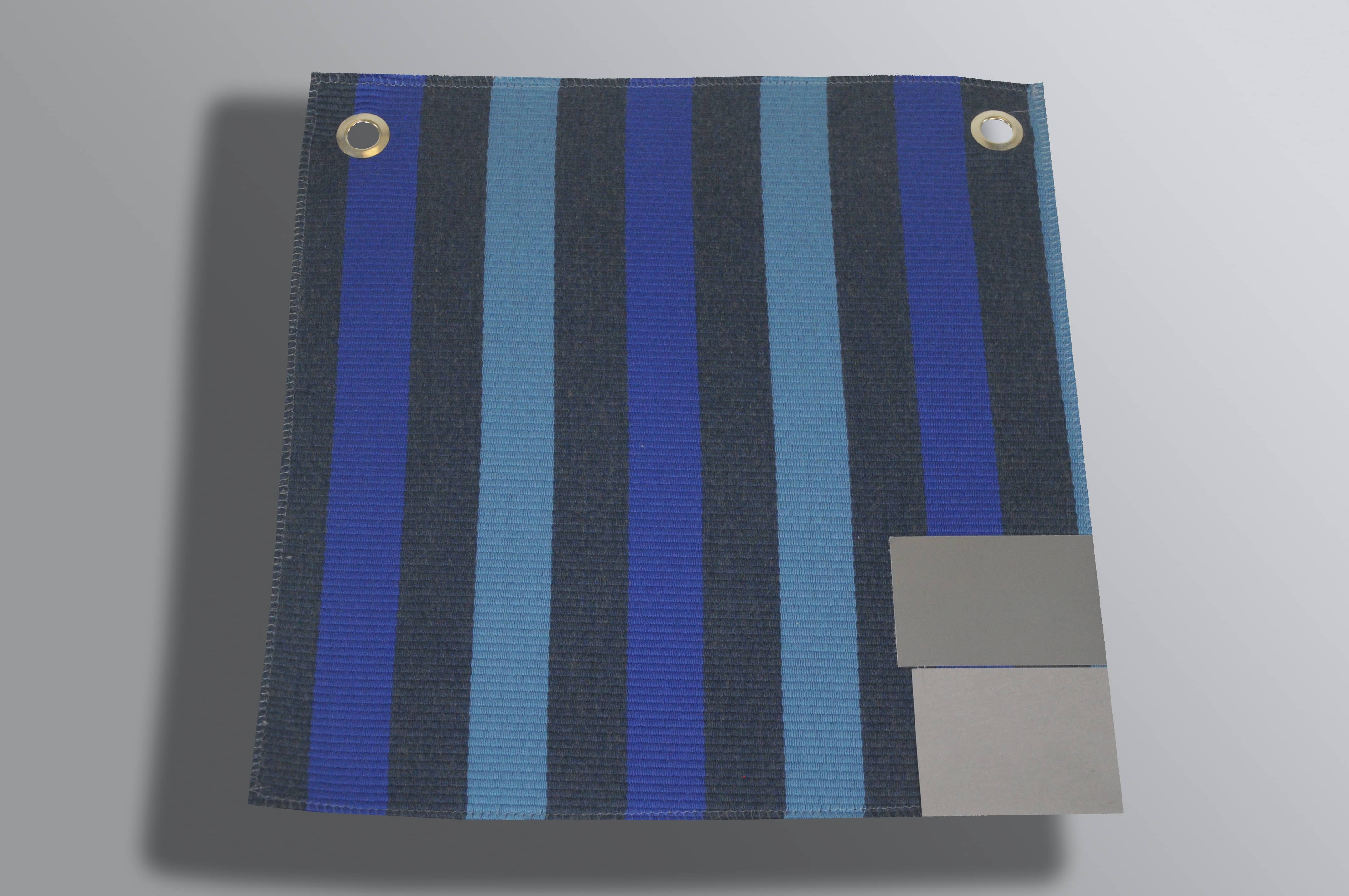 Striped blue and gray fabric memo with grommets