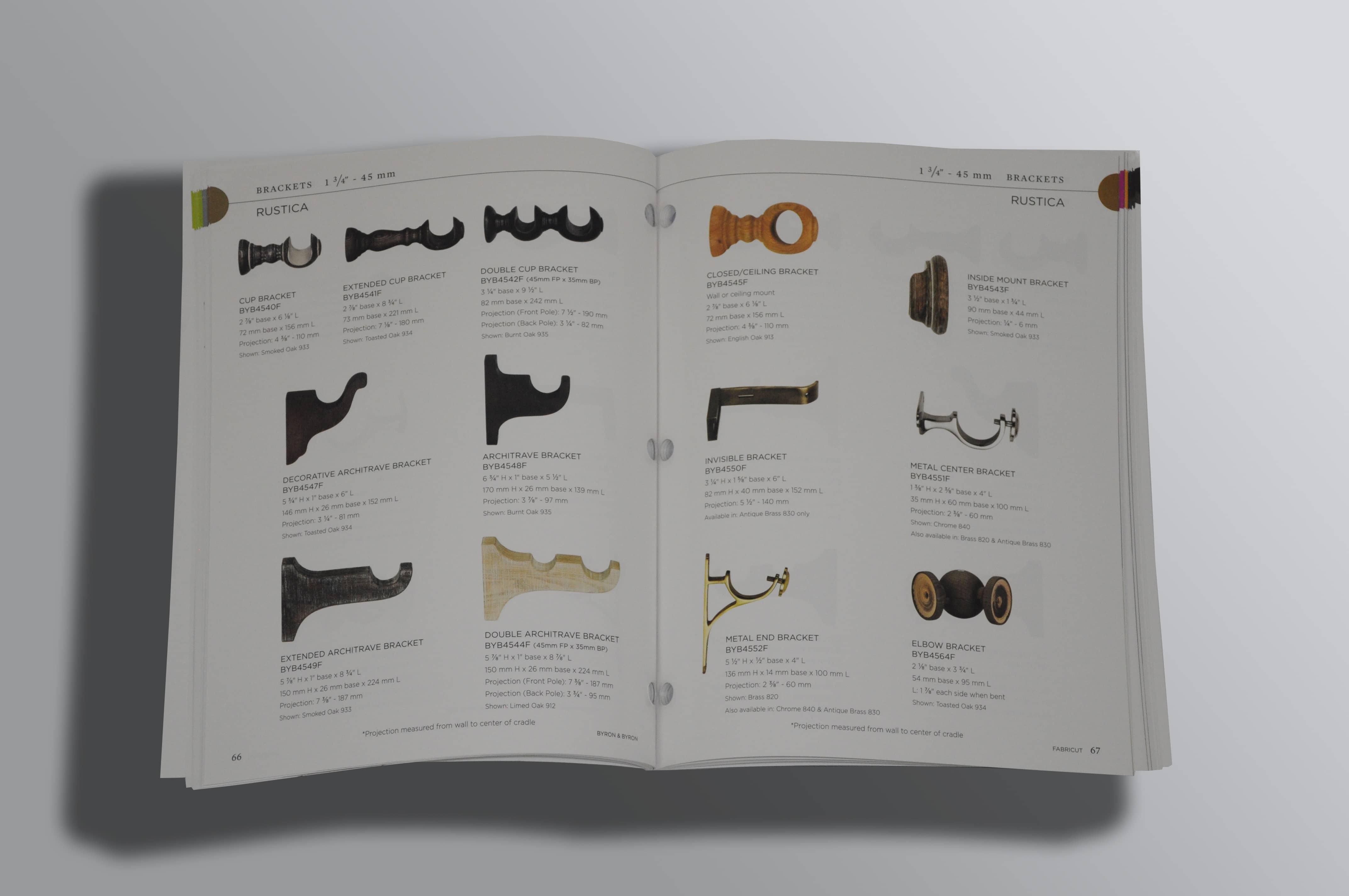 Sample catalog for various curtain rod designs